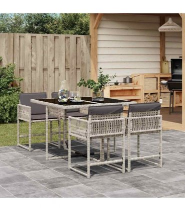 vidaXL 5 Piece Garden Dining Set with Cushions Light Grey Poly Rattan