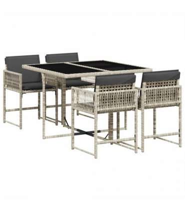 vidaXL 5 Piece Garden Dining Set with Cushions Light Grey Poly Rattan
