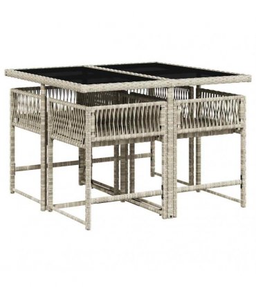 vidaXL 5 Piece Garden Dining Set with Cushions Light Grey Poly Rattan