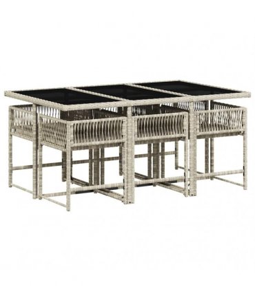 vidaXL 7 Piece Garden Dining Set with Cushions Light Grey Poly Rattan