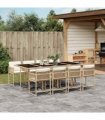 vidaXL 9 Piece Garden Dining Set with Cushions Beige Poly Rattan