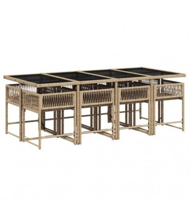 vidaXL 9 Piece Garden Dining Set with Cushions Beige Poly Rattan