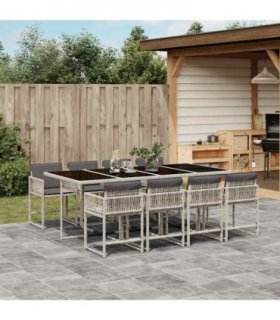 vidaXL 9 Piece Garden Dining Set with Cushions Light Grey Poly Rattan