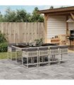 vidaXL 9 Piece Garden Dining Set with Cushions Light Grey Poly Rattan