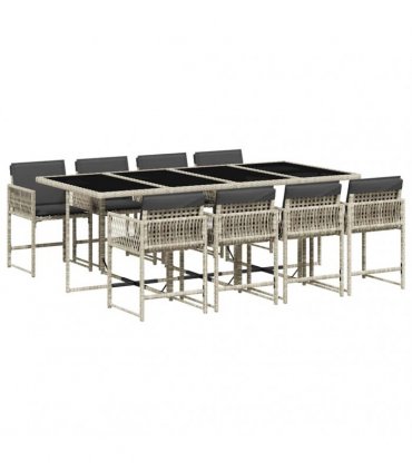 vidaXL 9 Piece Garden Dining Set with Cushions Light Grey Poly Rattan