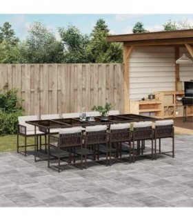 vidaXL 11 Piece Garden Dining Set with Cushions Brown Poly Rattan
