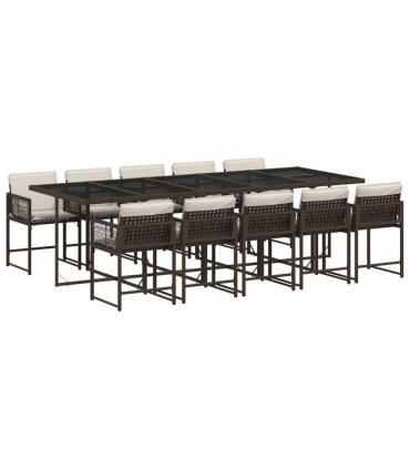 vidaXL 11 Piece Garden Dining Set with Cushions Brown Poly Rattan