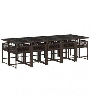 vidaXL 11 Piece Garden Dining Set with Cushions Brown Poly Rattan