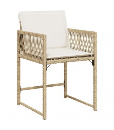 vidaXL 11 Piece Garden Dining Set with Cushions Beige Poly Rattan