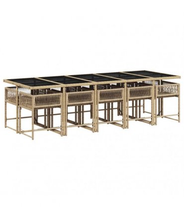 vidaXL 11 Piece Garden Dining Set with Cushions Beige Poly Rattan