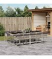 vidaXL 11 Piece Garden Dining Set with Cushions Light Grey Poly Rattan