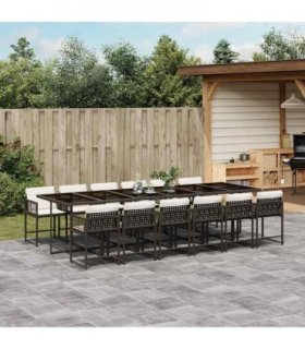 vidaXL 13 Piece Garden Dining Set with Cushions Brown Poly Rattan
