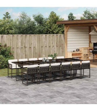 vidaXL 13 Piece Garden Dining Set with Cushions Brown Poly Rattan