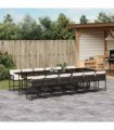 vidaXL 13 Piece Garden Dining Set with Cushions Brown Poly Rattan