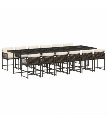 vidaXL 13 Piece Garden Dining Set with Cushions Brown Poly Rattan