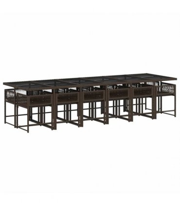 vidaXL 13 Piece Garden Dining Set with Cushions Brown Poly Rattan