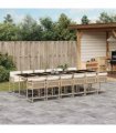 vidaXL 13 Piece Garden Dining Set with Cushions Beige Poly Rattan