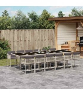 vidaXL 13 Piece Garden Dining Set with Cushions Light Grey Poly Rattan