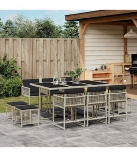 vidaXL 11 Piece Garden Dining Set with Cushions Light Grey Poly Rattan