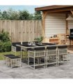 vidaXL 11 Piece Garden Dining Set with Cushions Light Grey Poly Rattan