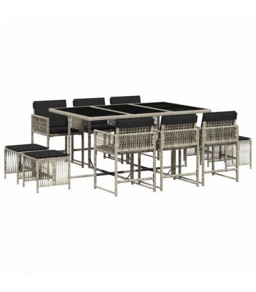 vidaXL 11 Piece Garden Dining Set with Cushions Light Grey Poly Rattan