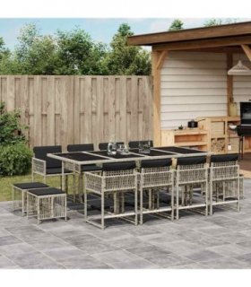 vidaXL 13 Piece Garden Dining Set with Cushions Light Grey Poly Rattan