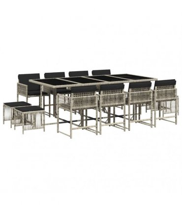 vidaXL 13 Piece Garden Dining Set with Cushions Light Grey Poly Rattan
