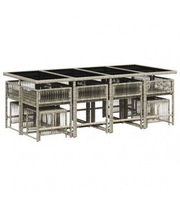 vidaXL 13 Piece Garden Dining Set with Cushions Light Grey Poly Rattan