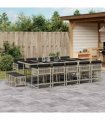 vidaXL 15 Piece Garden Dining Set with Cushions Light Grey Poly Rattan