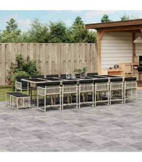 vidaXL 17 Piece Garden Dining Set with Cushions Light Grey Poly Rattan
