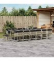 vidaXL 17 Piece Garden Dining Set with Cushions Light Grey Poly Rattan