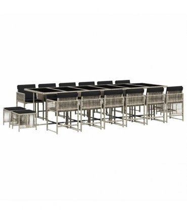 vidaXL 17 Piece Garden Dining Set with Cushions Light Grey Poly Rattan
