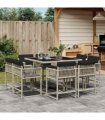 vidaXL 9 Piece Garden Dining Set with Cushions Light Grey Poly Rattan