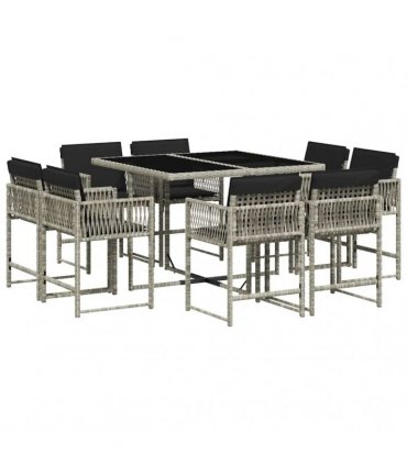 vidaXL 9 Piece Garden Dining Set with Cushions Light Grey Poly Rattan