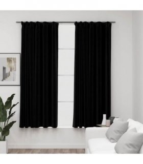 vidaXL Linen-Look Blackout Curtains with Hooks 2 pcs Black 140x175 cm