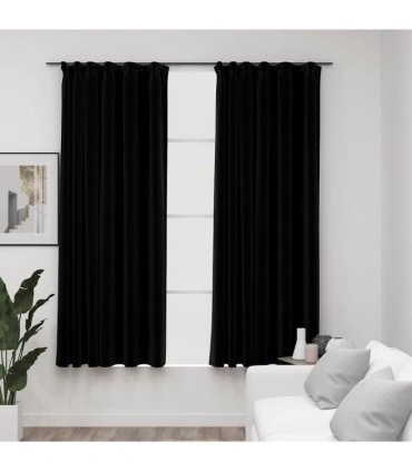 vidaXL Linen-Look Blackout Curtains with Hooks 2 pcs Black 140x175 cm