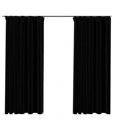 vidaXL Linen-Look Blackout Curtains with Hooks 2 pcs Black 140x175 cm