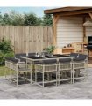 vidaXL 11 Piece Garden Dining Set with Cushions Light Grey Poly Rattan