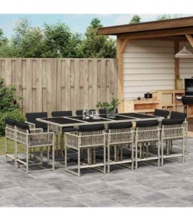 vidaXL 13 Piece Garden Dining Set with Cushions Light Grey Poly Rattan