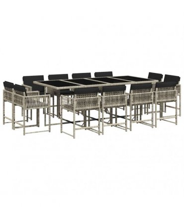 vidaXL 13 Piece Garden Dining Set with Cushions Light Grey Poly Rattan