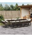 vidaXL 15 Piece Garden Dining Set with Cushions Brown Poly Rattan