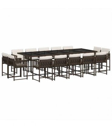 vidaXL 15 Piece Garden Dining Set with Cushions Brown Poly Rattan