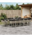 vidaXL 15 Piece Garden Dining Set with Cushions Light Grey Poly Rattan