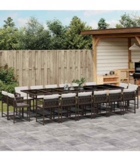 vidaXL 17 Piece Garden Dining Set with Cushions Brown Poly Rattan