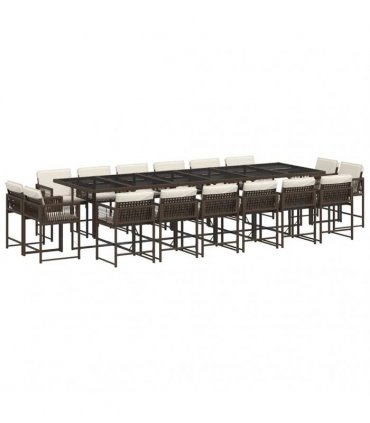 vidaXL 17 Piece Garden Dining Set with Cushions Brown Poly Rattan