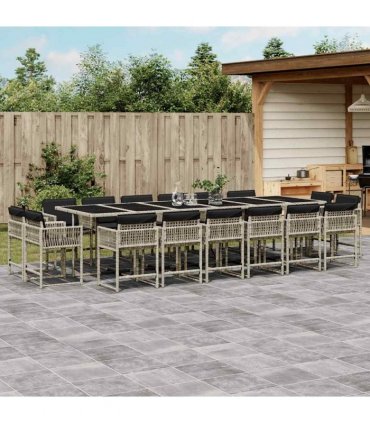 vidaXL 17 Piece Garden Dining Set with Cushions Light Grey Poly Rattan