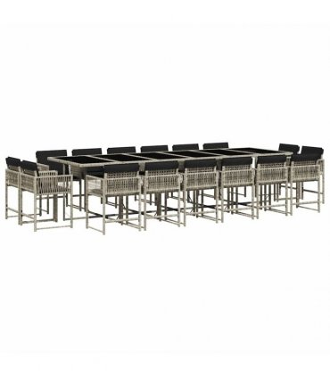 vidaXL 17 Piece Garden Dining Set with Cushions Light Grey Poly Rattan