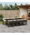 vidaXL 11 Piece Garden Dining Set with Cushions Brown Poly Rattan