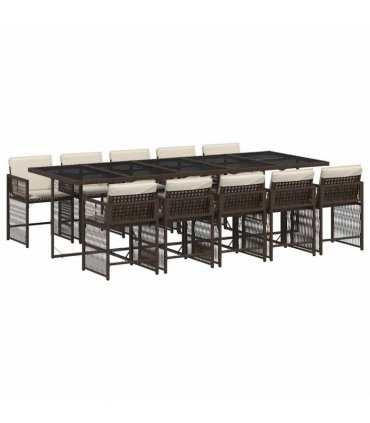 vidaXL 11 Piece Garden Dining Set with Cushions Brown Poly Rattan