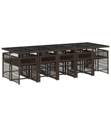 vidaXL 11 Piece Garden Dining Set with Cushions Brown Poly Rattan